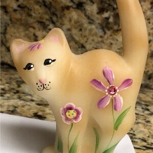 Fenton glass Cat Kitty figurine ring holder